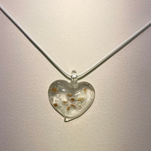 Glass Heart on White Cord