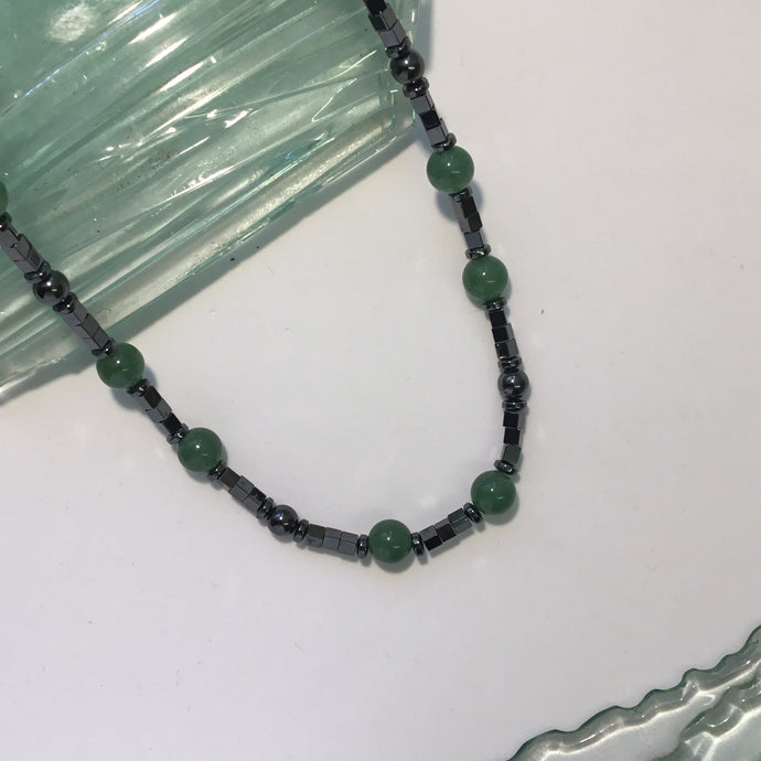 Hematite Necklace with Glass Beads - Green