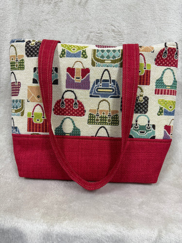 098 Red Fabric with Handbags Print