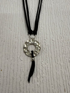 SALE Silver Circle on Black Cord