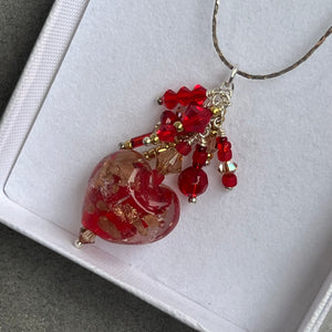 Glass Heart with Charms On Sterling Silver