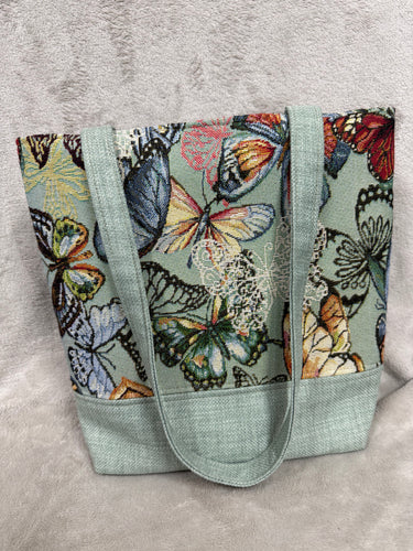 114 Pale Teal Base with Butterfly Print