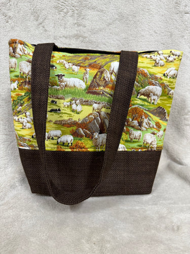 084 Brown Tote / Handbag with Sheep Print