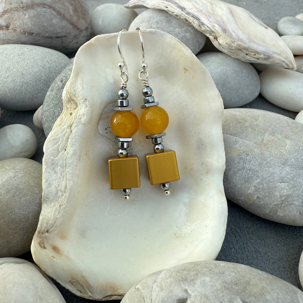 Earrings: Aluminium Cubes & Glass Beads - Click in to see more colours