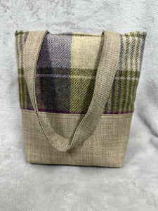 094 Tan Small Tote / Handbag with Tartan Panel