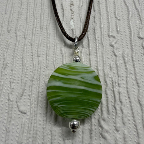 SALE Green and White Frosted Glass on Cord