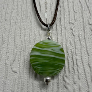 SALE Green and White Frosted Glass on Cord