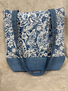 195 Blue with Batiks Large Leaves