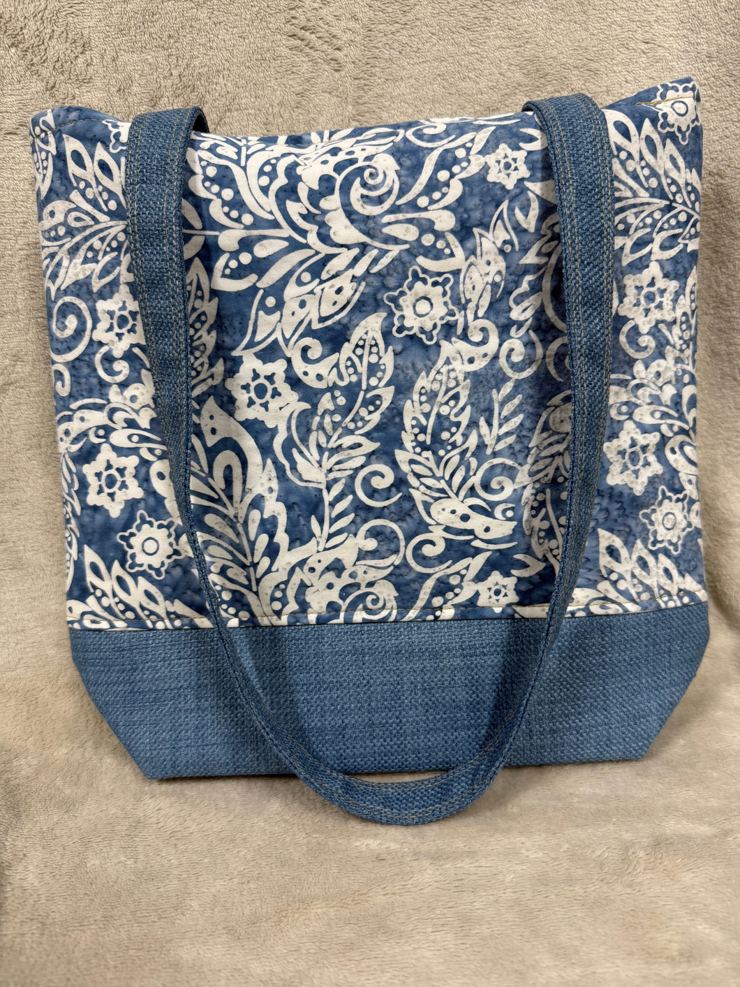 195 Blue with Batiks Large Leaves