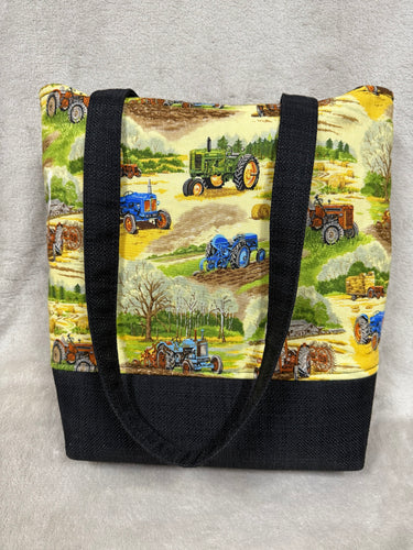 088 Black Tote / Handbag with Tractor Print