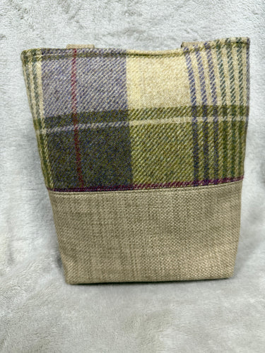 094 Tan Small Tote / Handbag with Tartan Panel