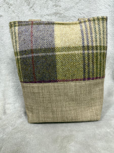094 Tan Small Tote / Handbag with Tartan Panel