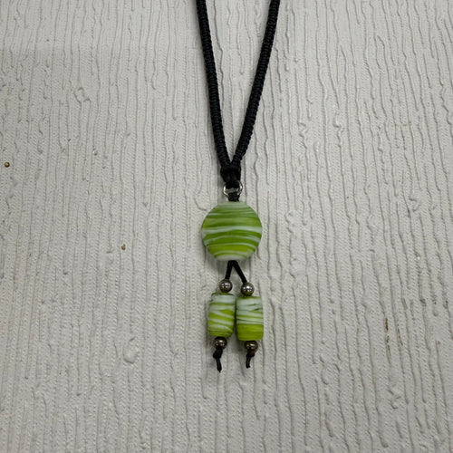 SALE Green and White Frosted Glass on Cord