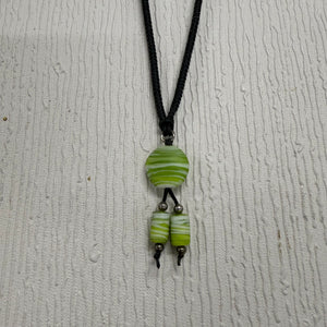 SALE Green and White Frosted Glass on Cord