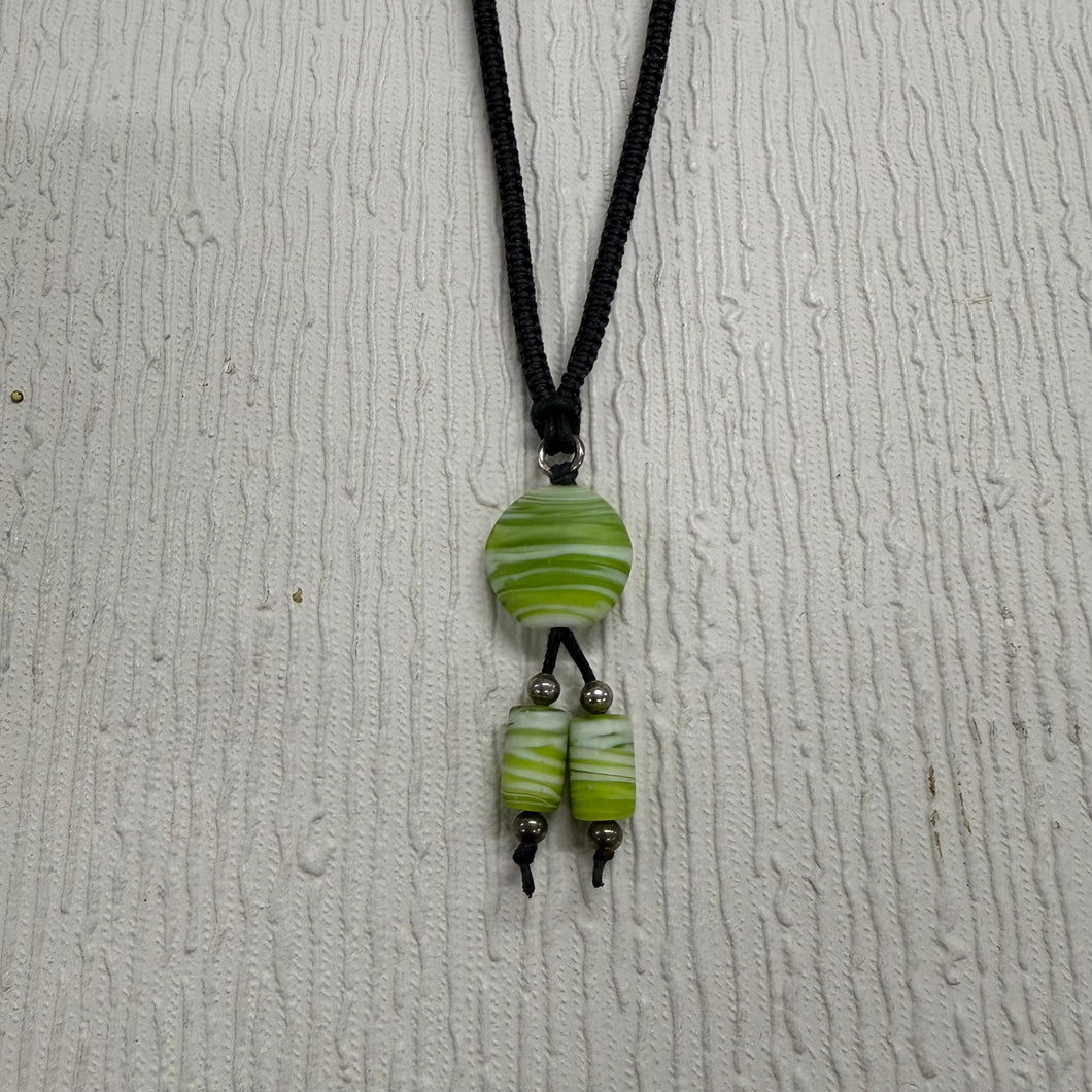 SALE Green and White Frosted Glass on Cord