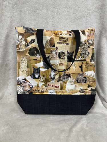 175 Black Tote / Handbag with Cats in Boxes Print