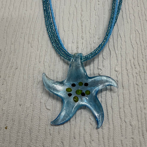 SALE Blue Starfish on Seed Bead Chain