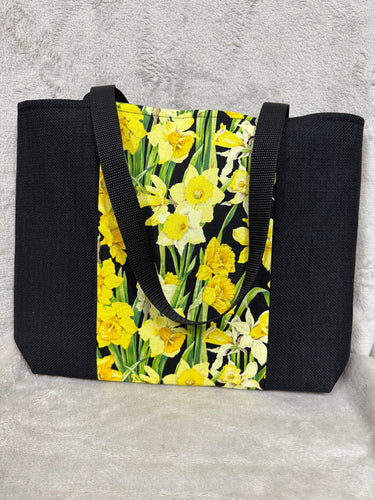 182 Black Tote / Handbag with Daffodils Print