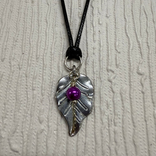 SALE Silver Leaf on Black Cord