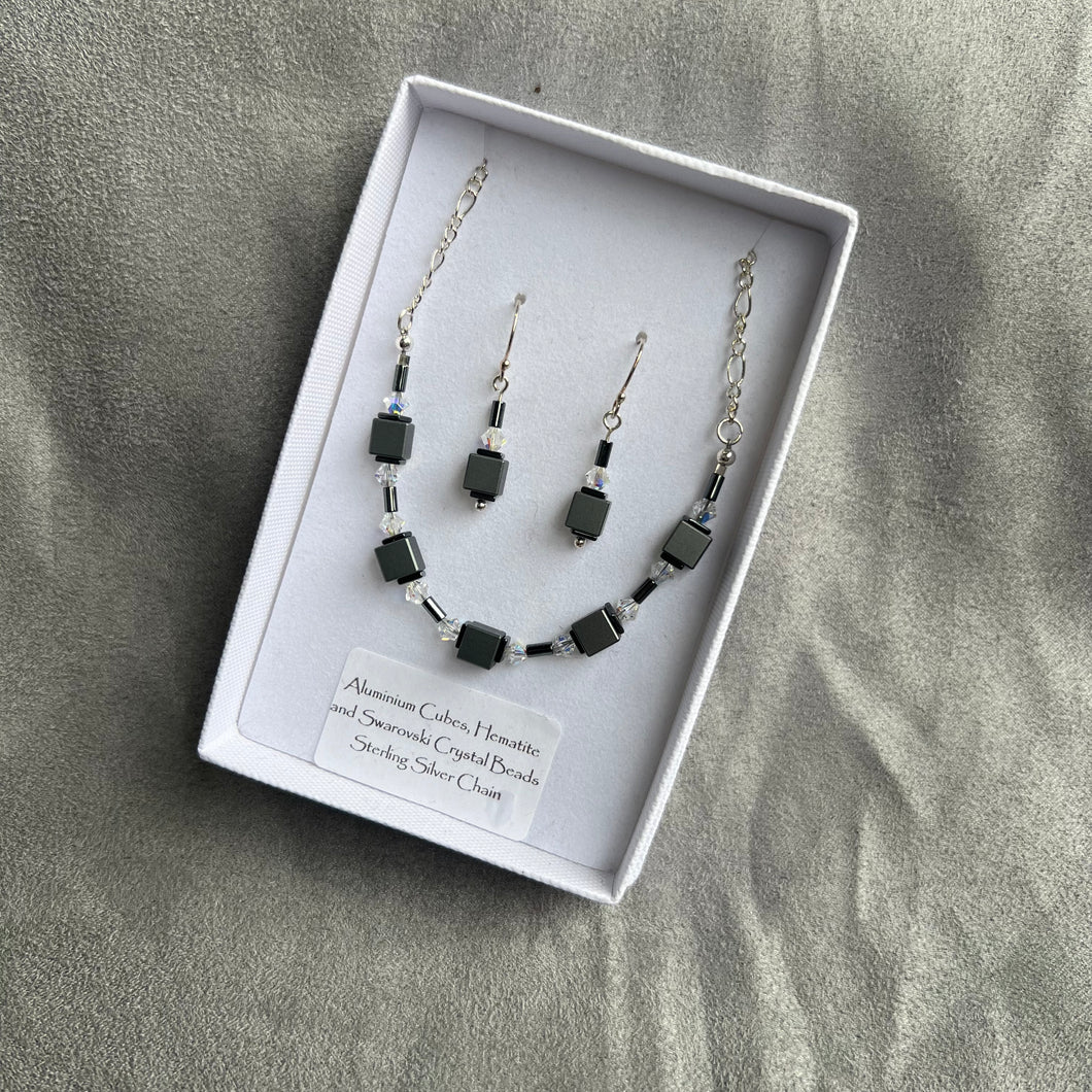 Aluminium Cube and Crystal Necklace with Chain - Click in to see more colours