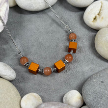 Load image into Gallery viewer, Necklace: Aluminium Cubes &amp; Glass Beads