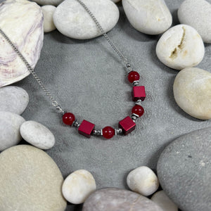 Necklace: Aluminium Cubes & Glass Beads