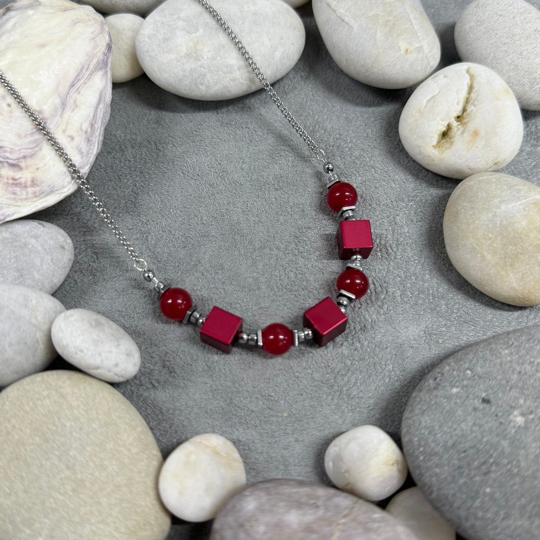 Necklace: Aluminium Cubes & Glass Beads
